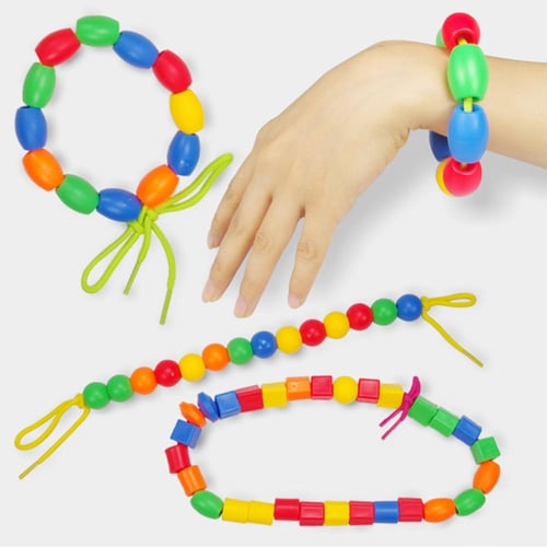 Preschool Large Lacing Beads for Kids - 50 Stringing Beads with 4 Strings 