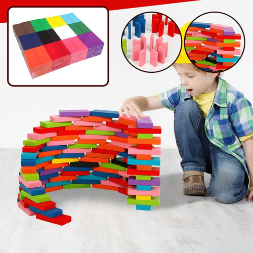 120Pcs/Set Colorful Dominoes Wooden Blocks Children Early Educational Play  Toy Domino Block