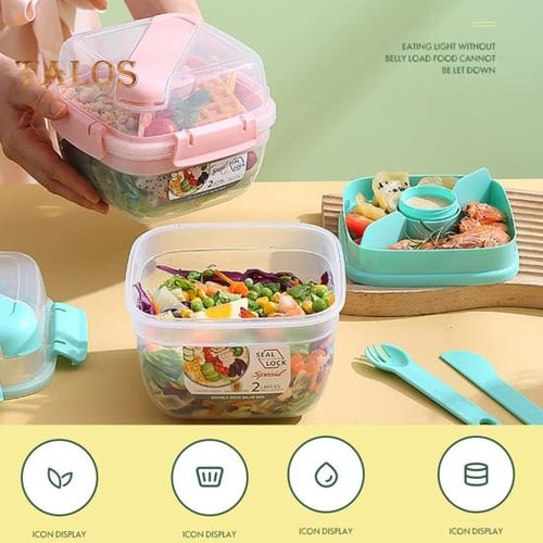 2.05/2.15L Leak-Proof Lunch Box with Grid Design Spacious and Convenient  Food Container for Home, Office, or School 