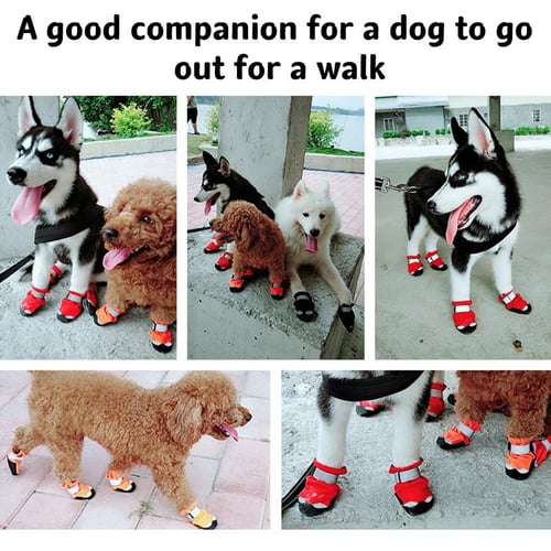 4Pcs Anti-Slip Dog Socks with Adjustable Straps Waterproof Paw