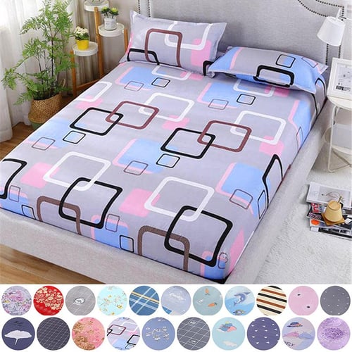 Solid Fitted Sheet Mattress Cover with All-around Elastic Rubber Band Bed  Sheet