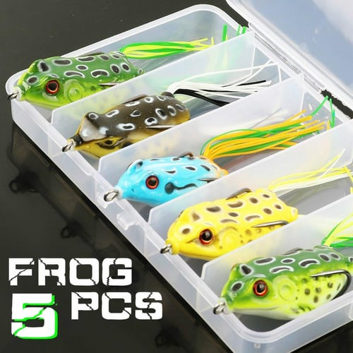 Topwater Frog Lures,Soft Fishing Lure Kit with Tackle Box for Bass Pike  Snakehead Dogfish Musky
