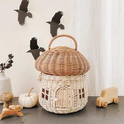 Rattan Mushroom Shaped Storage Basket Hanging Woven Basket With