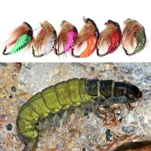 Cheap 4PCS #6 Caddis Pupae Nymph Fly Trout Fishing Bait Lure Ice Fishing  Hook Baits UV Beadhead Insect Lures