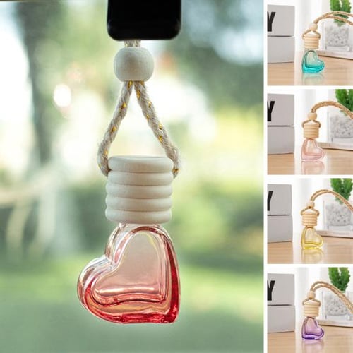 6ML Car Refillable Perfume Bottle Decoration Colorful Love Heart Shape Wood  Lid Clear Glass Aromatherapy Essential Oil Empty Bottle Hanging Pendant -  sotib olish 6ML Car Refillable Perfume Bottle Decoration Colorful Love
