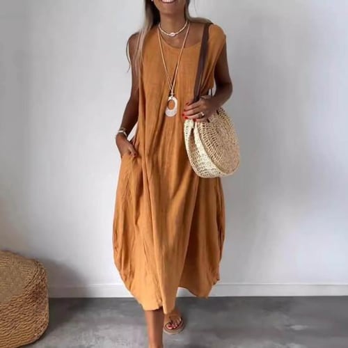 Plus Size Casual Simplicity Solid O Neck Vest Dress Dresses(3 Colors)