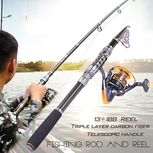 NEW 1.8m-3.3m Rod Reel Combos Carbon Telescopic Fishing Rod Spinning Rod  and Reels