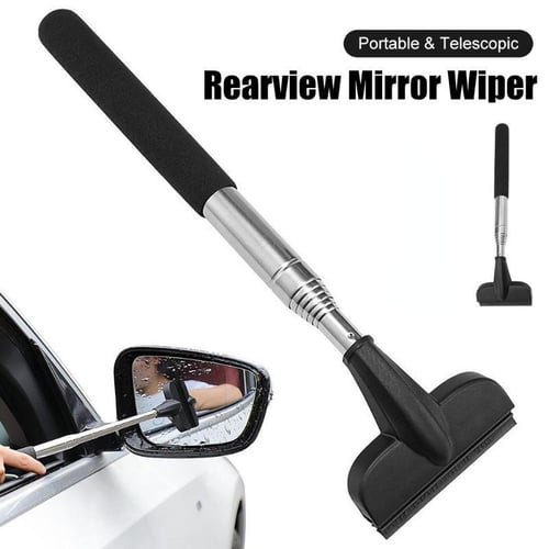 Car Rearview Mirror Wiper Retractable Stainless Steel Handle Soft