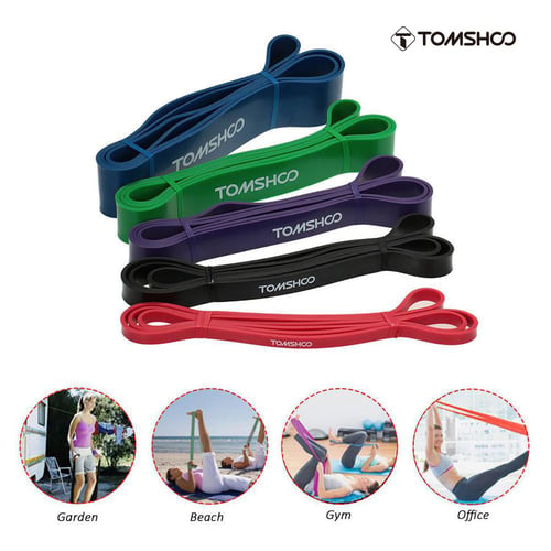 SU)5PC Heavy Duty Resistance Loop Exercise Bands Stretching Yoga