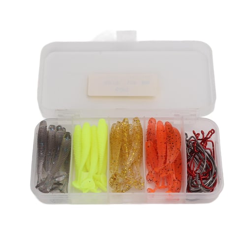 60pcs/box Soft Bait Fishing Lures Kit with Stainless Steel Crank Hooks  Artificial T Tail PVC Soft Lu - buy 60pcs/box Soft Bait Fishing Lures Kit  with