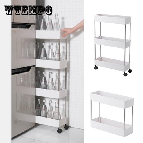 3/4 Layer Gap Bathroom Storage Rack Fridge Side Shelf Removable with Wheels  4-Tier Kitchen Storage Rack - China Kitchen Shelf Rack and Shelf Rack price