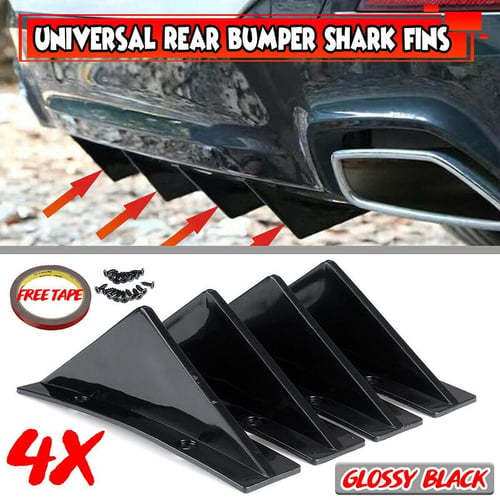 4Pcs Car Rear Bumper Spoiler Shark Fins Wing Lip Diffuser Kit Black ABS  Plastic
