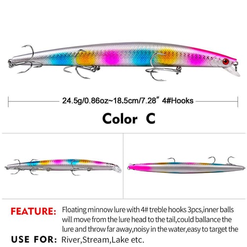 New Sea Fishing Minnow 18.5cm Lure Bait 24.5g 10 Color 6# Hook