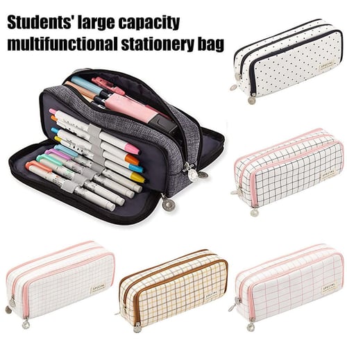 Portable large capacity pencil case solid color cute stationery bag school  student pencil bag girls multifunctional storage bag