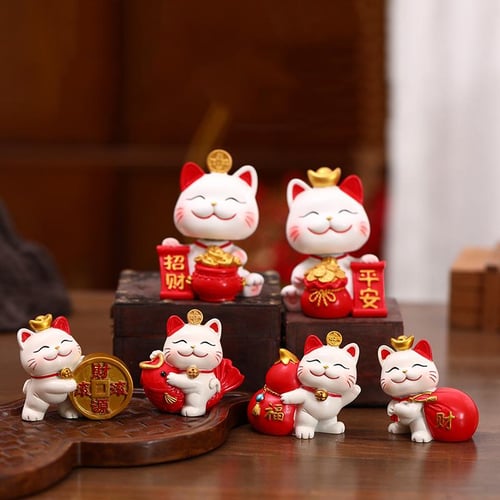 Resin Cat Mascot Figurine Home Office Desktop Lucky Decorative Resin  Sculpture