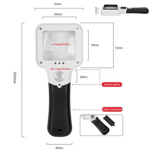 3X 45X Handheld Reading Magnifier Illuminated With 2 LED