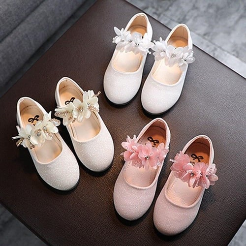 2022 New Childrens Shoes Pearl Rhinestones Shining Kids Performance Shoes  Baby Girls Princess Shoes For Party and Wedding
