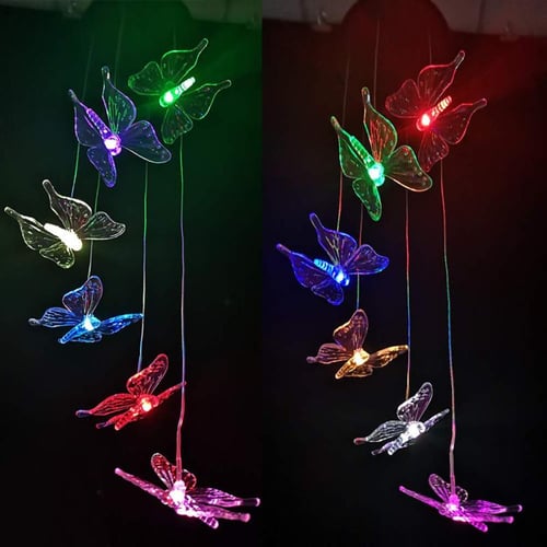 Outdoor Solar Garden Wind Chime Lamp Rgb 7color Changing Butterfly