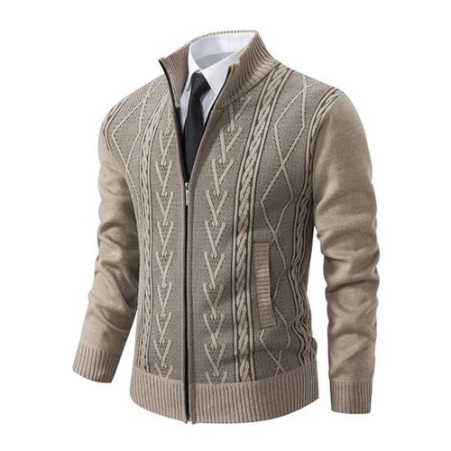 Men's stand-up collar thickened patchwork half-zip lapel sweater