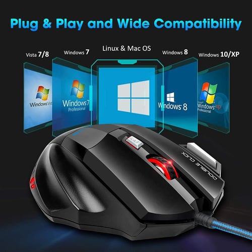 Ergonomic Wired Gaming Mouse LED 5500 DPI USB Computer Mouse Gamer