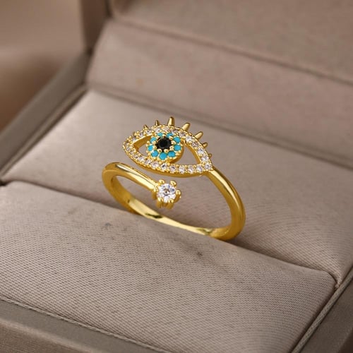 Evil Eye Gold Zircon Adjustable Rings – Sutra Wear