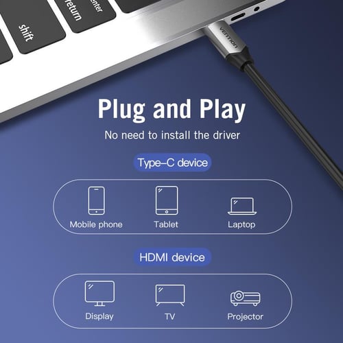 Vention-Cable USB tipo C a HDMI, adaptador Thunderbolt 3, 8K, para