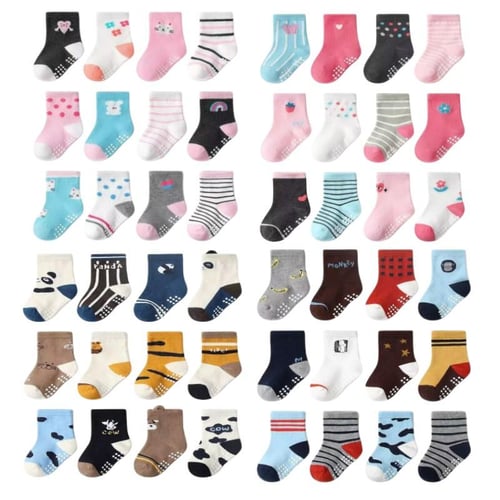 12 Pairs Toddler Non Skid Socks with Grips Anti Slip Bottom, Cotton Non  Slip Ankle Crew Socks for Boys, Girls, Kids(1-7Years) : :  Clothing