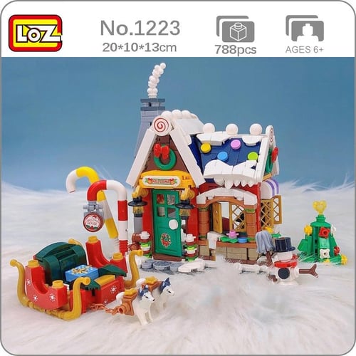 LOZ 1223 Merry Christmas House Tree Santa Claus Snowman Sleigh 3D Model DIY  Mini Blocks Bricks Building Toy no Box - sotib olish LOZ 1223 Merry Christmas  House Tree Santa Claus Snowman