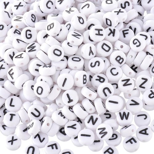 Letter Beads Alphabet Beads Round Letter Beads Acrylic Letter Beads 500Pcs  Round Acrylic Single Letter Beads A-Z White Beads DIY Bracelet Necklace  Accessories 