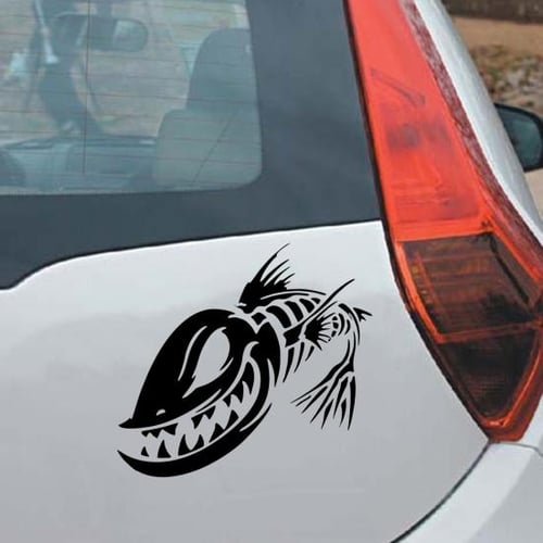 Skull With Fish Skeleton Vinyl Decal Sticker, Skeleton Sticker