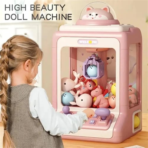 Automatic Doll Machine Toy for Kids Mini Cartoon Coin Operated Play Game  Claw Crane Machines with Light Music Children Toy Gifts