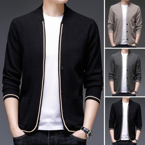 Men Fit-Blazer Single-Breasted Stand Collar Knit/Sweater Cardigan Casual  Jacket