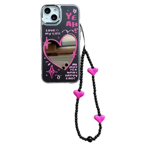 Korean Cute Y2k Pink Love Heart Bracelet Mirror Phone Case For Iphone 14 13  12 11 Pro Max Black Cool Shockproof Soft Cover Funda - buy Korean Cute Y2k  Pink Love Heart