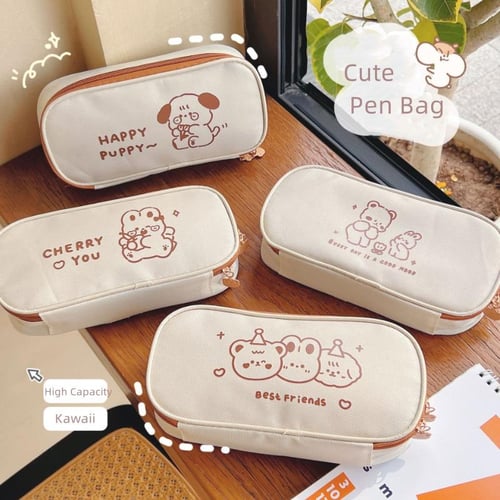 Portable cartoon bear pencil case with pen insert animal cute