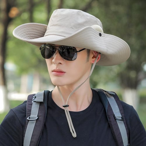 Projector)Summer Men's Outdoor- Sun Hats Ponytail Hole Mesh