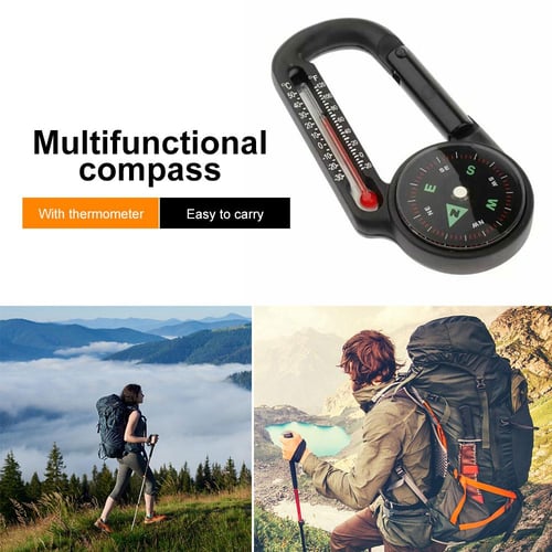 Camping Hiking Ball Compass Thermometer Key Buckle Carabiner