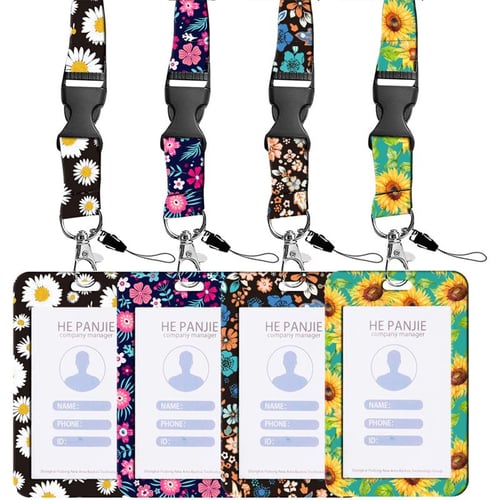 Floral Printed Lanyard ID Card Holder With Retractable Easy-pull