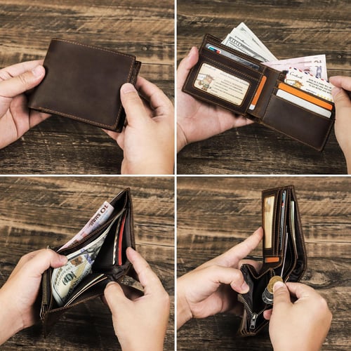 Genuine Leather Card Holder Zipper Money Credit Coin Purse for