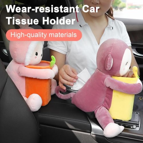 Cute Cartoon Car Tissue Box Creative Lovely Rabbit Short Plush Tissue Box  Holder for Car Armrest Box Car Seat Tissue Box