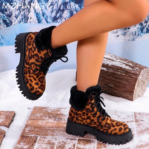 Ankle Boots Look Botines Animal Print Leopard Platform Women Snow