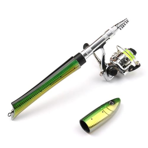 Cheap MUQZI Sports Accessory 1.6m Pen Shape Telescopic Mini Fishing Pole Rod  with Metal Spinning Reel Wheel