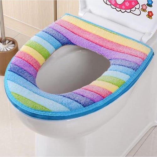 1pc Portable Dual Color Toilet Seat Cushion With Handle, Thickened And Plus  Velvet Toilet Seat Cover, Winter