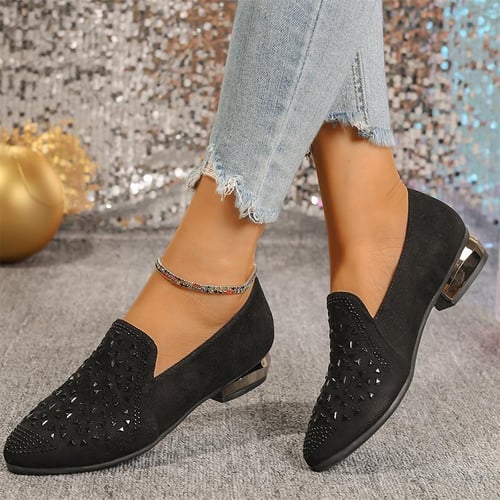 Loafers Walking Casual Shoes For Women Fashion Women Suede Crystal