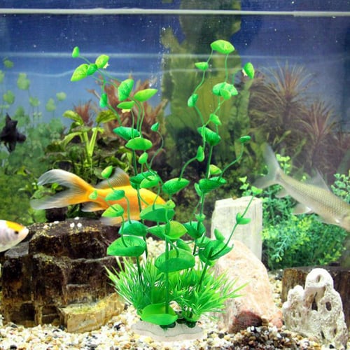 Aquarium Landscaping Decorative Aquatic Plant Plastic Fish Decorations for Tank Artificial Fake Seaweed Lotus 2 Pcs, Other