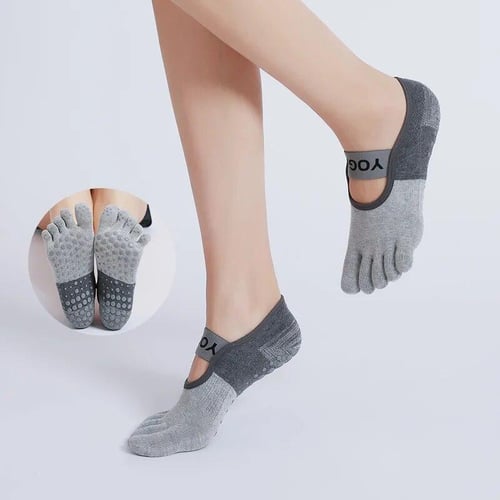Toeless Five Fingers Yoga Socks Women Solid Color Cotton Backless  Breathable Pilates Socks Silicone Non-slip Dance Sports Socks