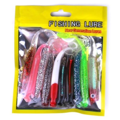 17pcs Fishing Lure Lead Jig Head Hook Grub Worm Soft Baits Shads Silicone 