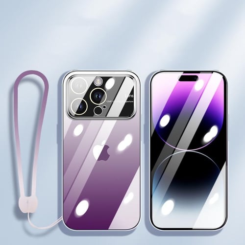 For iPhone 15 Pro Gradient Hard PC Case For iPhone 15 14 13 12 Pro Max  Glitter Transparent Ultra Slim Lens Film Protection Cover
