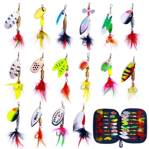16PCS Spinner Lures Metal Bait Fishing Lure Spinnerbait Bass Trout