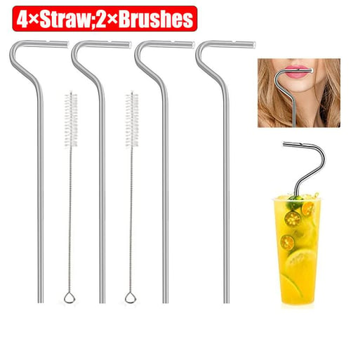 2pcs Anti Wrinkle Straw,Lip Straw for Wrinkles,Reusable Anti Wrinkle  Drinking Straw Stainless Steel Straw,Anti-wrinkle for engaging lips  horizontally,with 1 brush