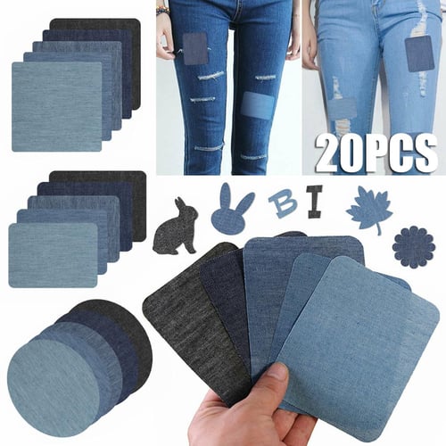 20pcs DIY Design Iron on Denim Fabric Patches Clothing Jeans Repair Kit 5  Colors